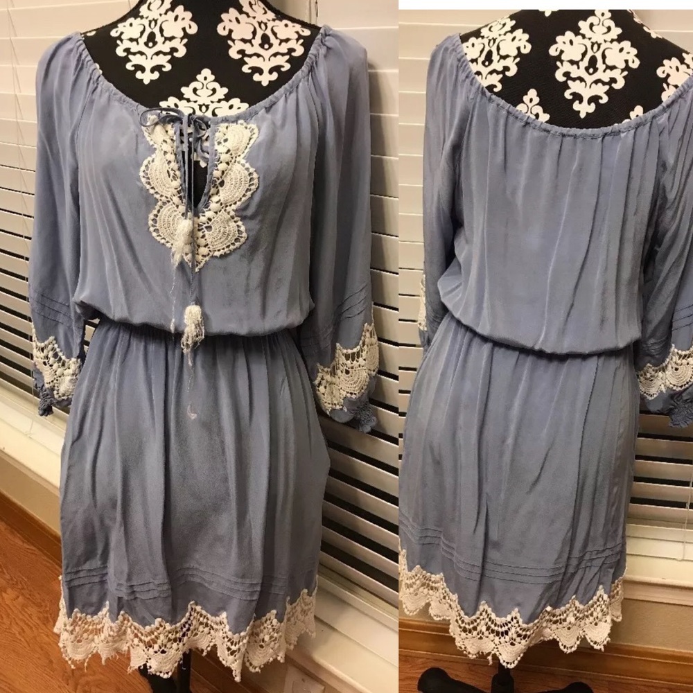 ❌❌SOLD ❌❌Off shoulder blouson peasant silk dress
