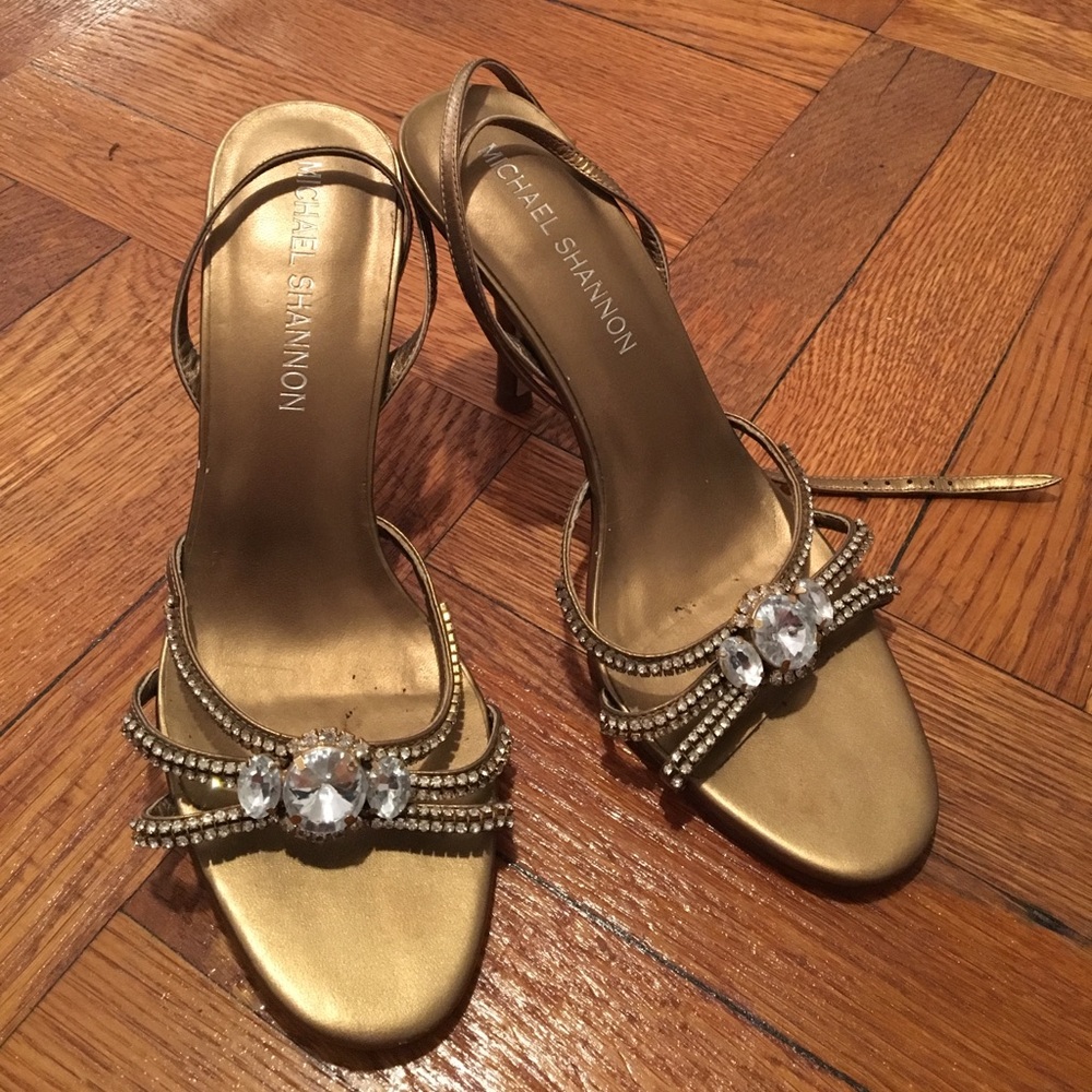 Gold and rhinestoned heels