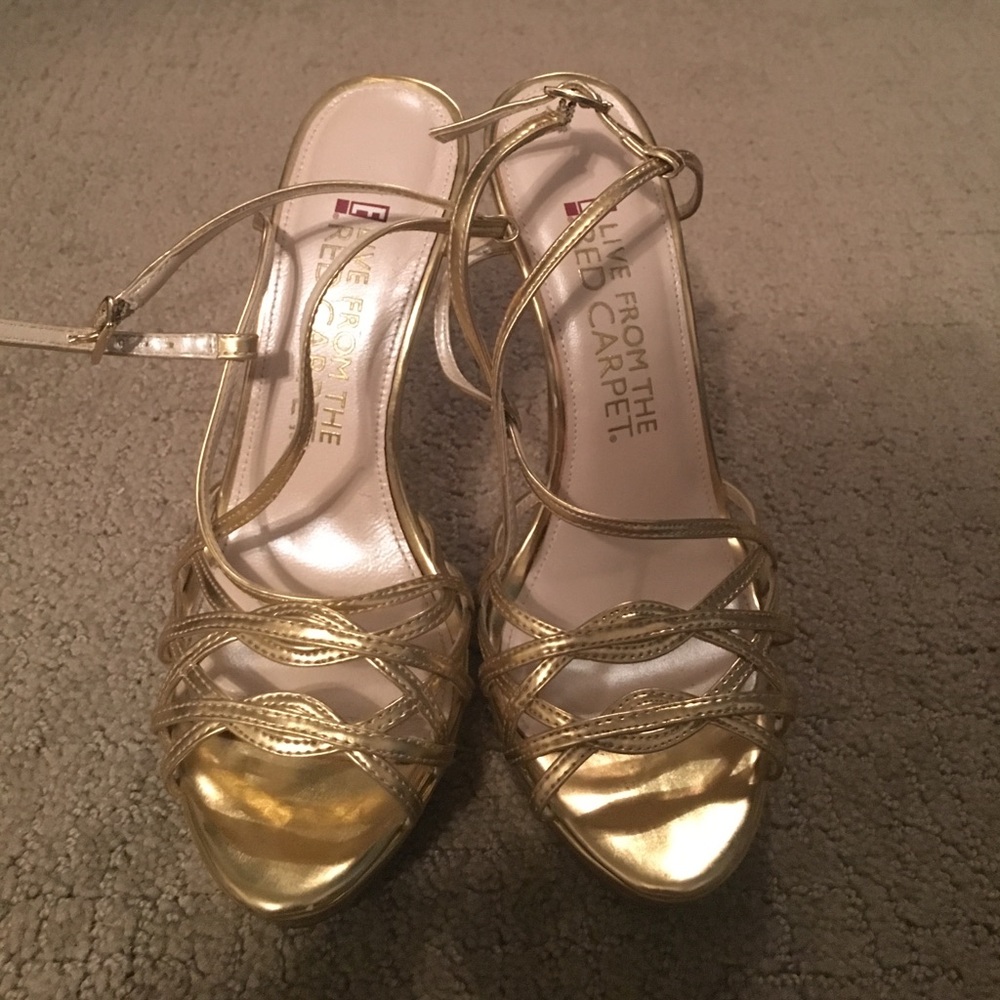 Gold Strappy Platform Heels Size 6.5 - worn once!
