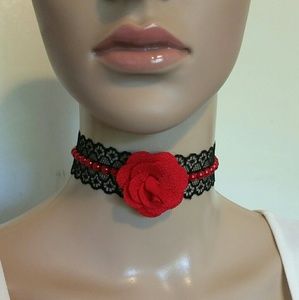 Romantic Red Rose Choker Necklace