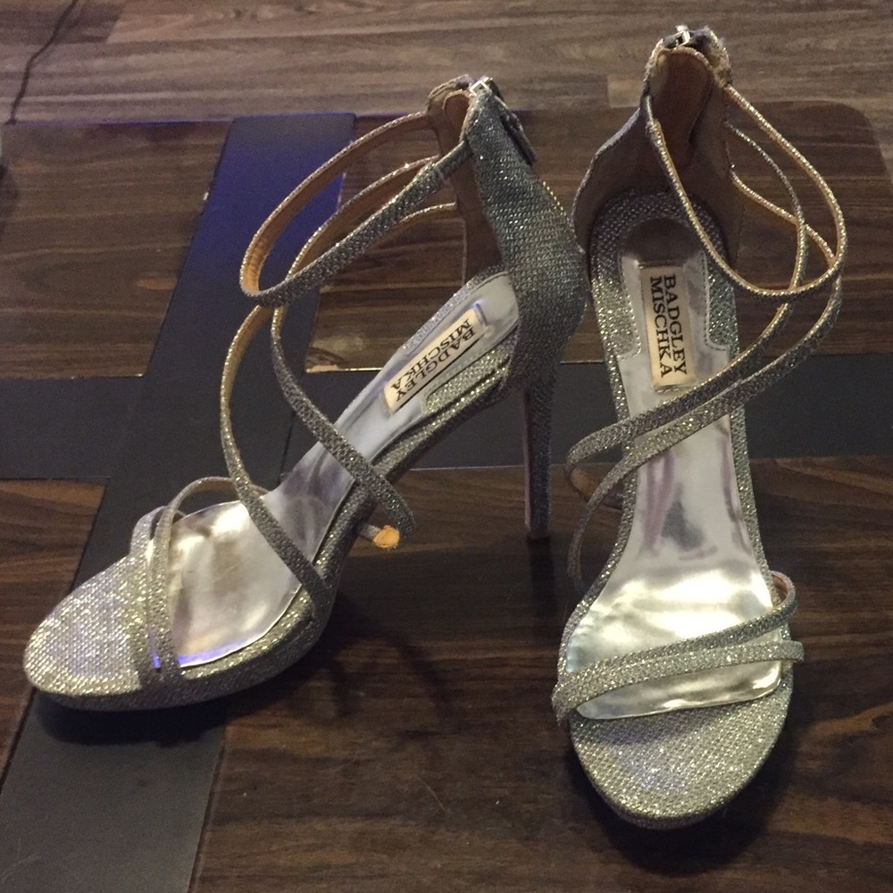 Silver Badgley Mishcka Strappy Heels 8.5