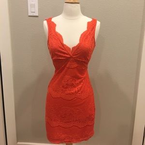 Zara coral lace sleeveless v-neck dress