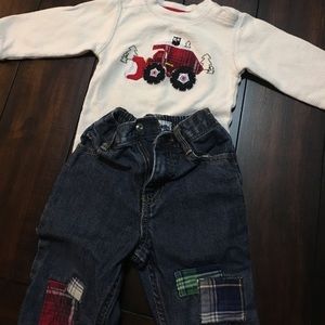 Plaid patches 2 piece outfit