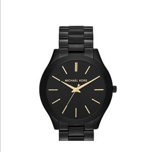 MK Black tone slim runway watch.