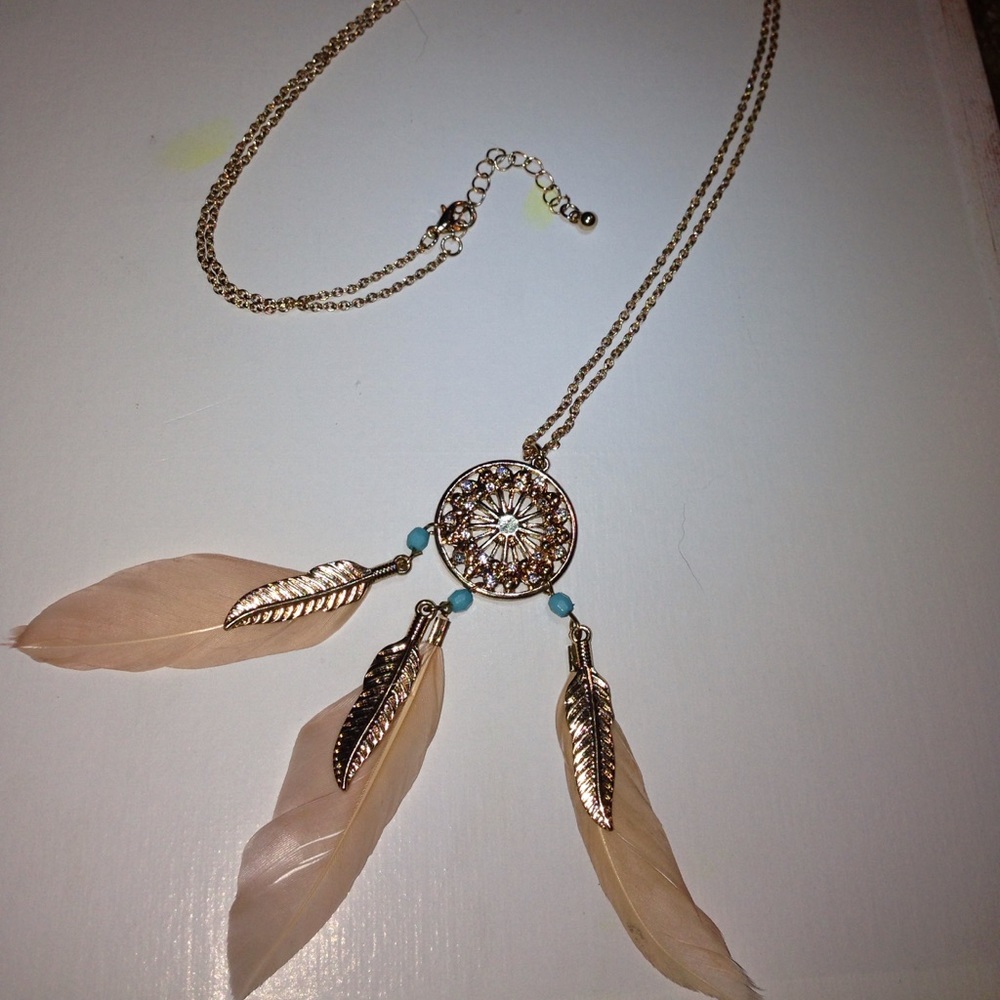 Long gold dream catcher necklace