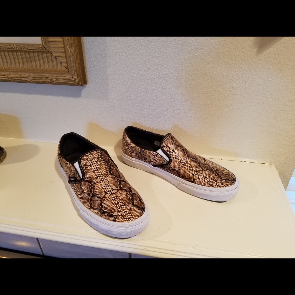 Gold Vans snake print slide on sneakers
