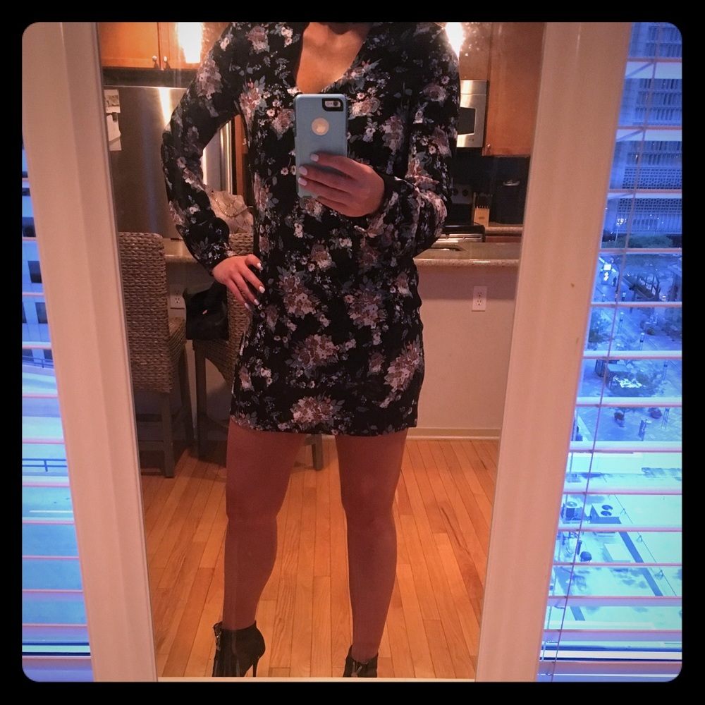 NWT: Black floral choker neck dress (size S)