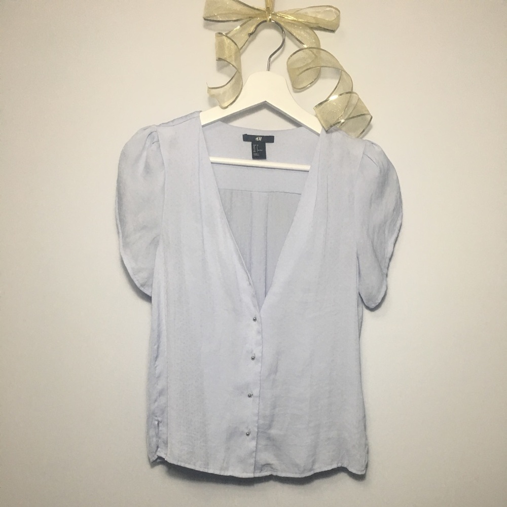 Textured Blue Silky Button up Blouse