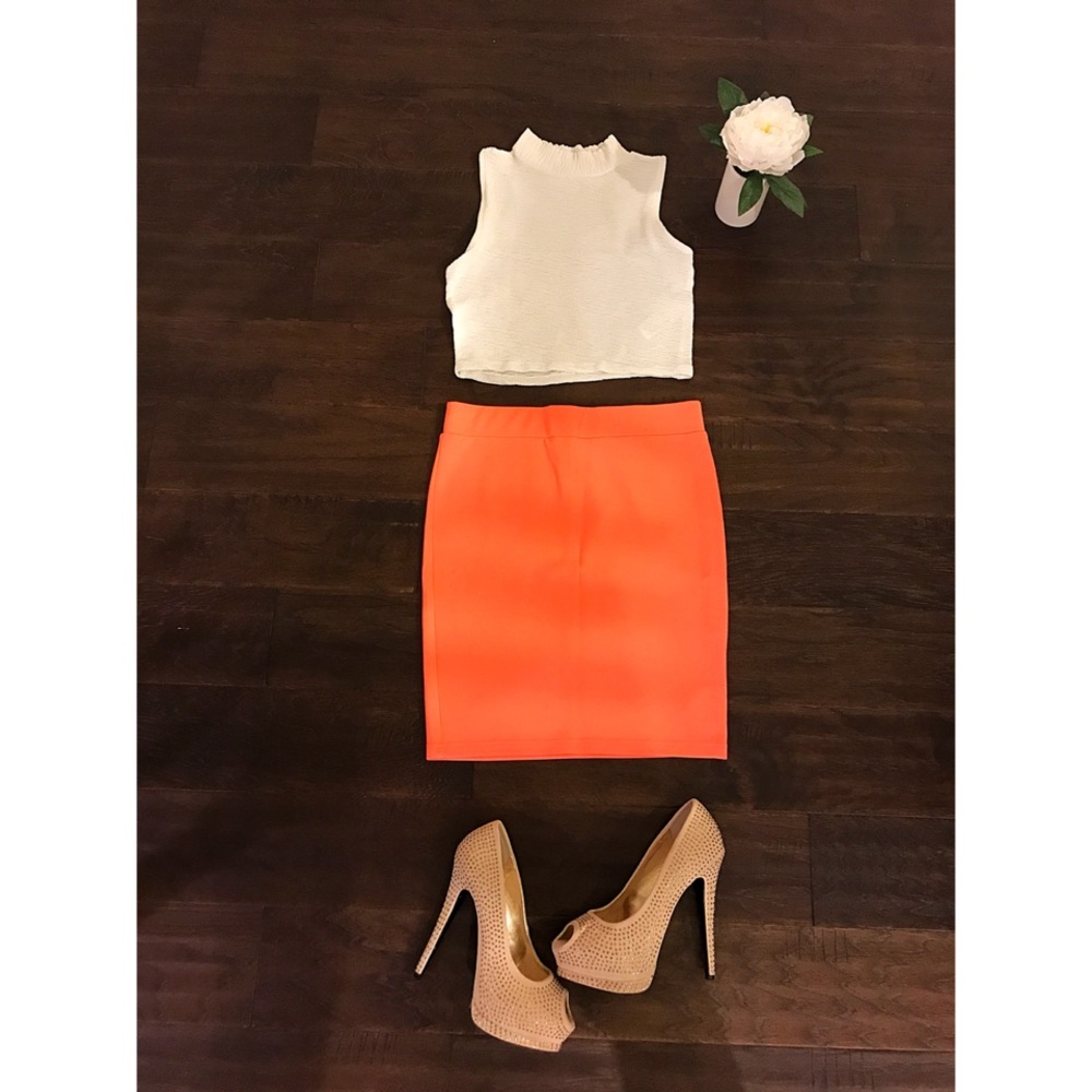 Creme Crop Top with Orange Bodycon Skirt