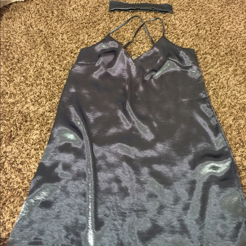 MISSGUIDED blue satin shift dress