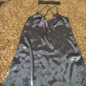 MISSGUIDED blue satin shift dress