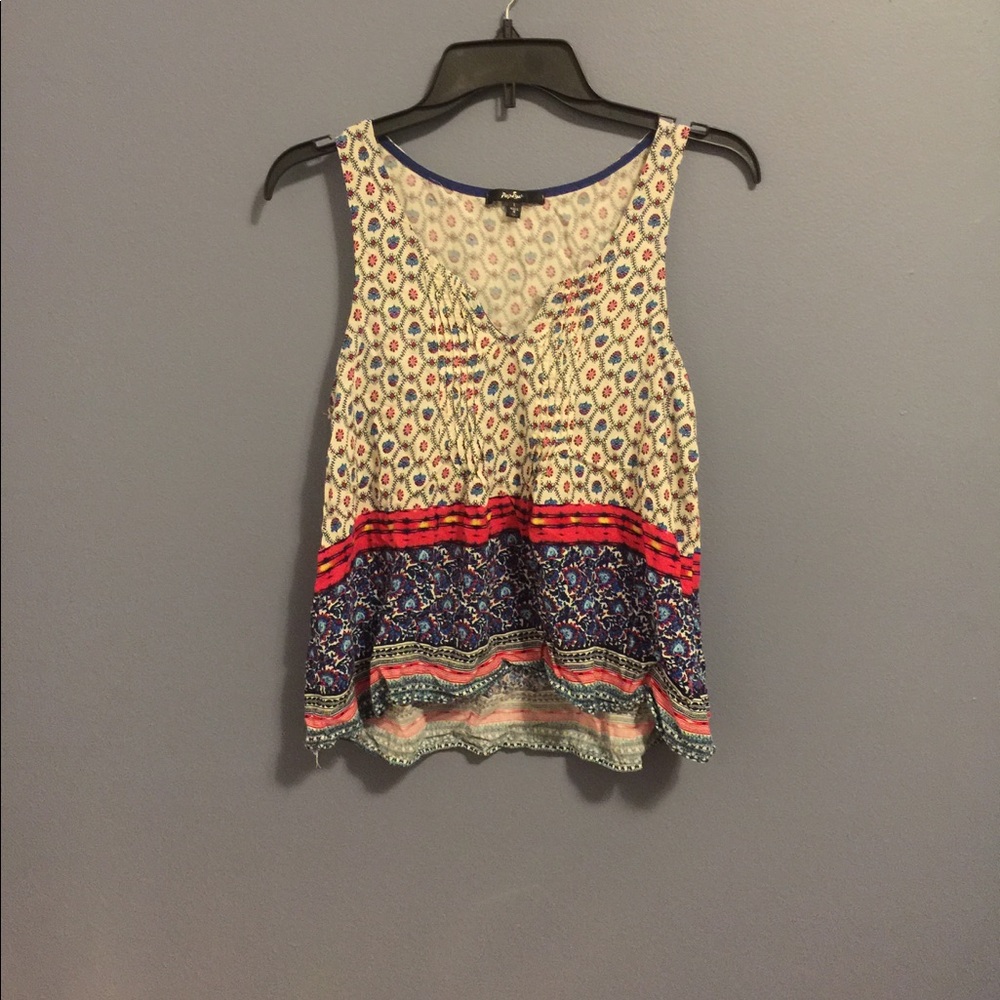 Beige, pink, and blue blouse