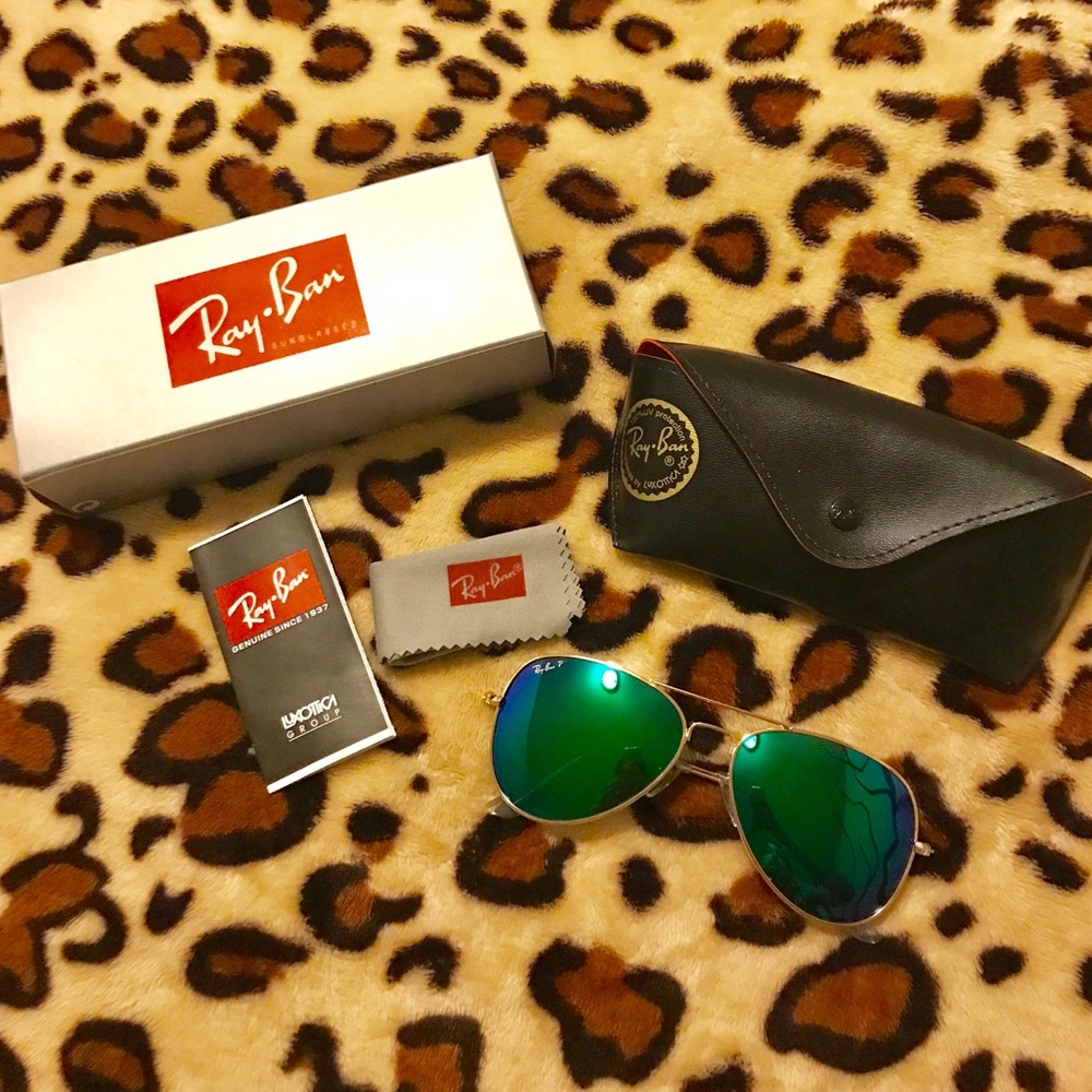 RayBan sunglasses-purple/green lens gold frame