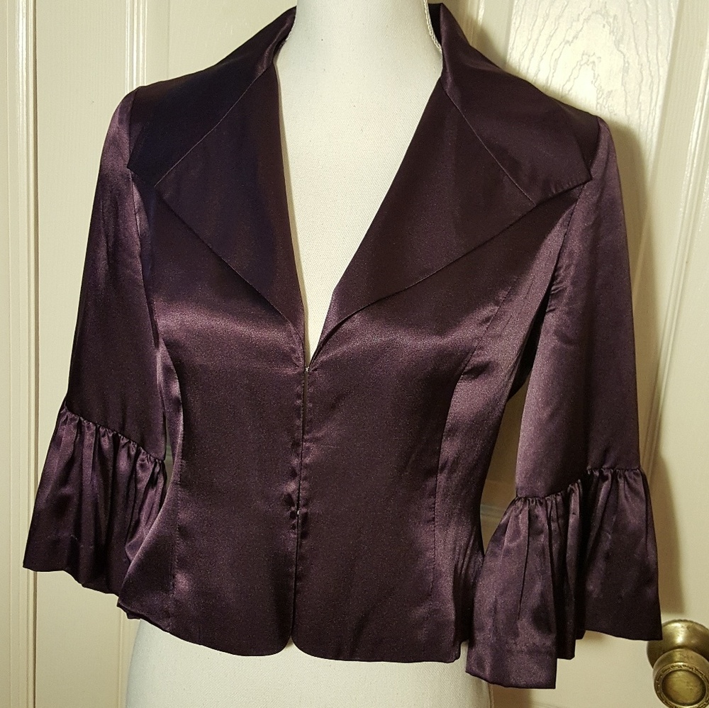 Newport News Purple Satin Ruffle Cropped Jacket