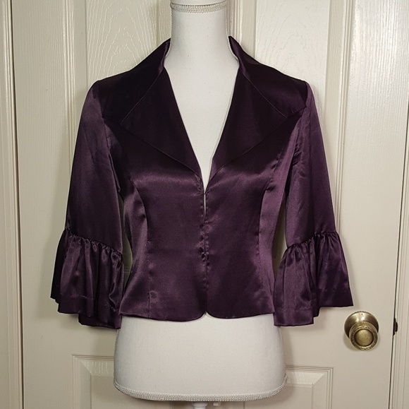 Newport News Purple Satin Ruffle Cropped Jacket - Picture 2 of 8