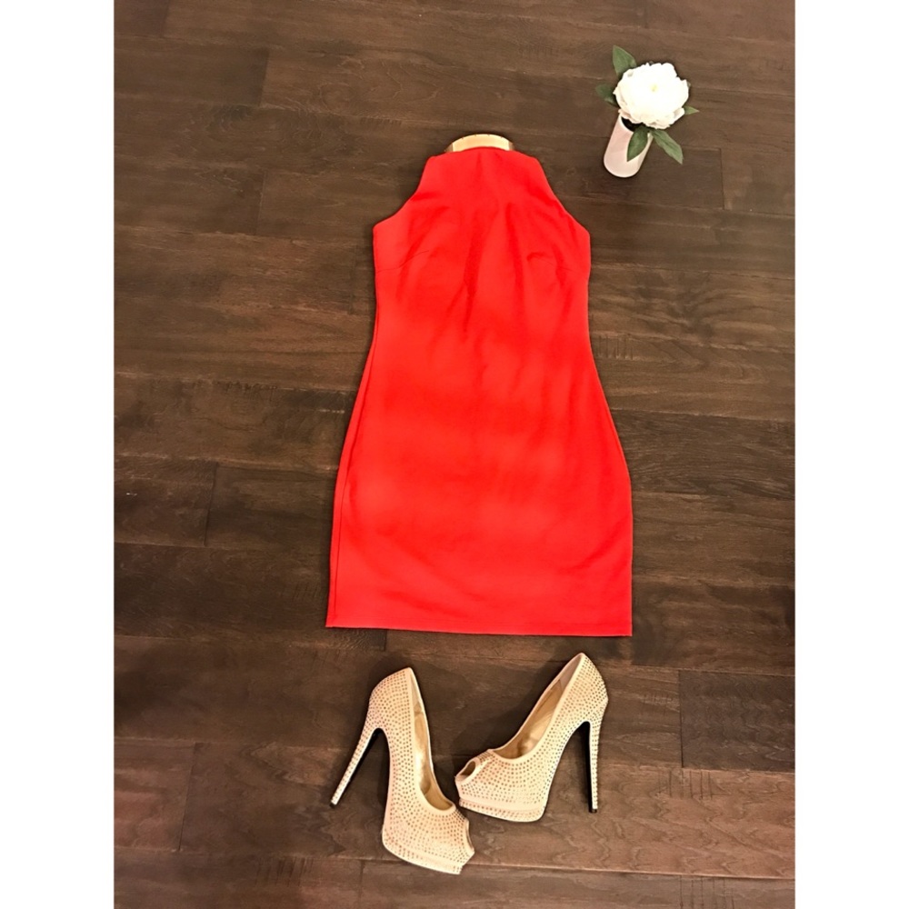 Bebe Red Orange Bodycon Dress