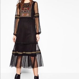 Zara embroidered long dress