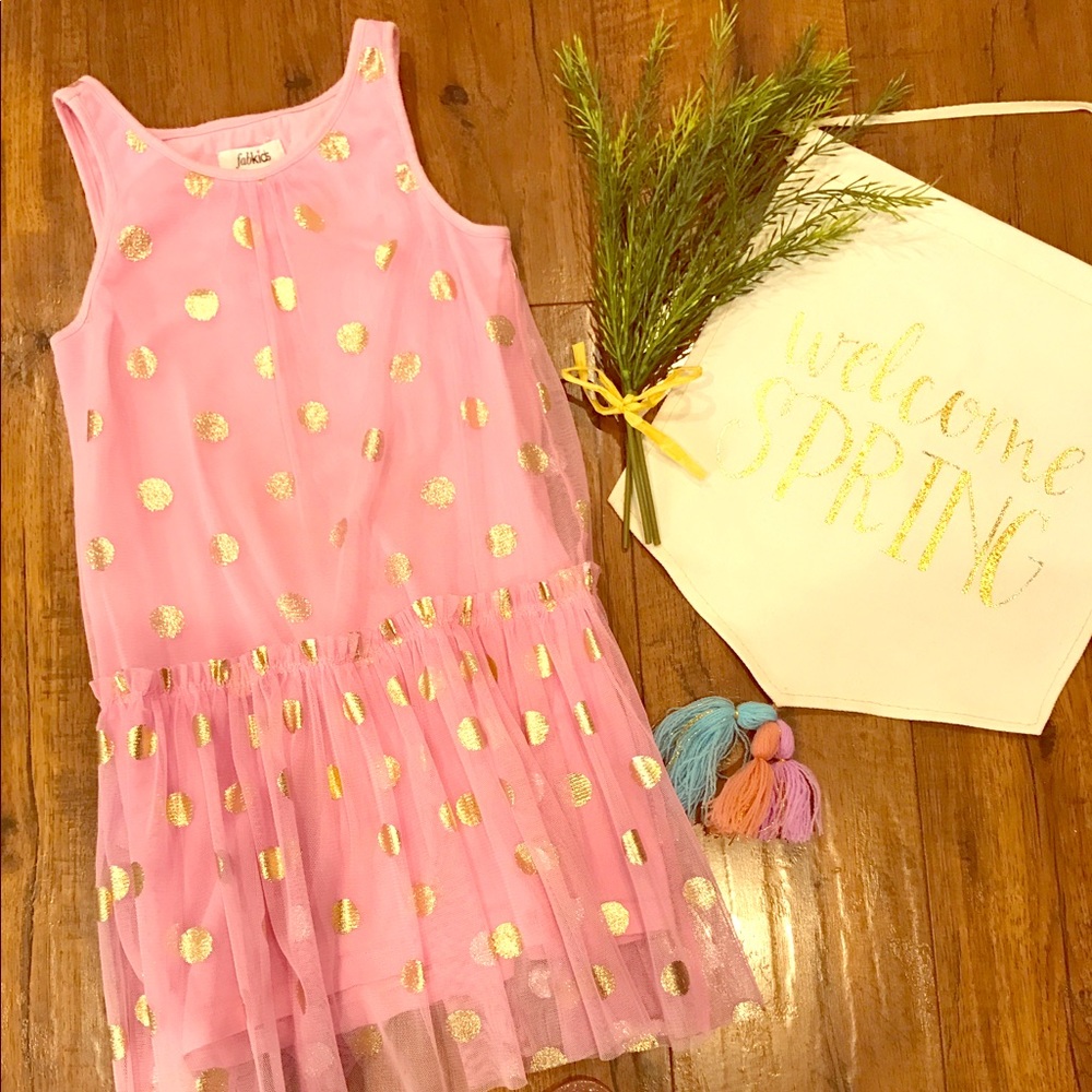 Pink/gold polkadot dress