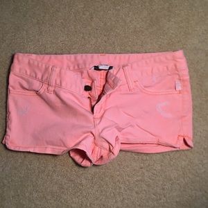 BillaBong orange distressed jean shorts
