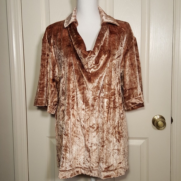 Lukastyle Tops - Lukastyle Champagne Crushed Velvet Cowl Neck Top