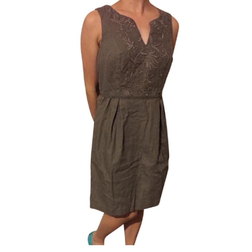 Taupe Dress With Embroidered Embellishment