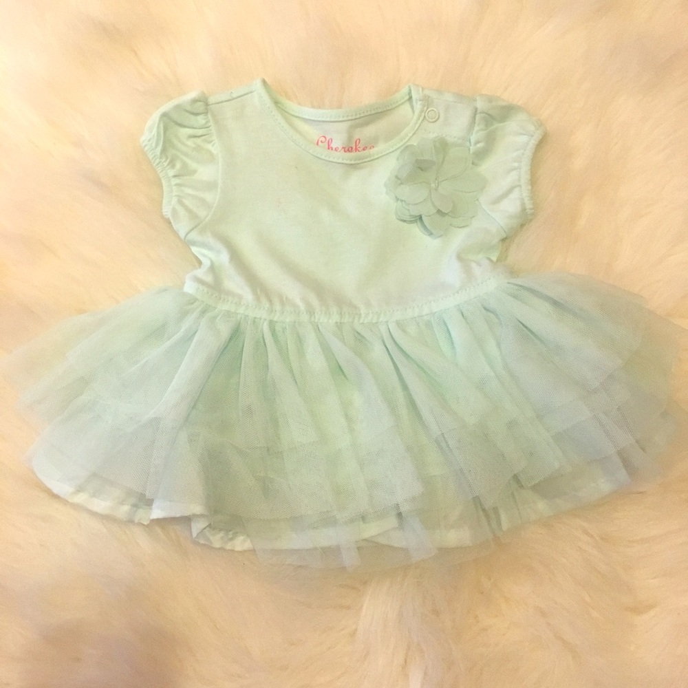Mint green baby girl dress w/ tulle & flower 3 mo
