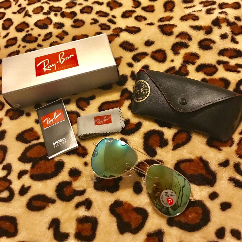 RayBan polarized glasses-bluegreen lens gold frame
