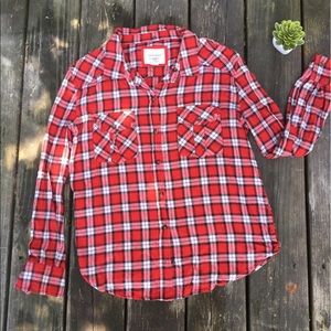 cute red paid button up