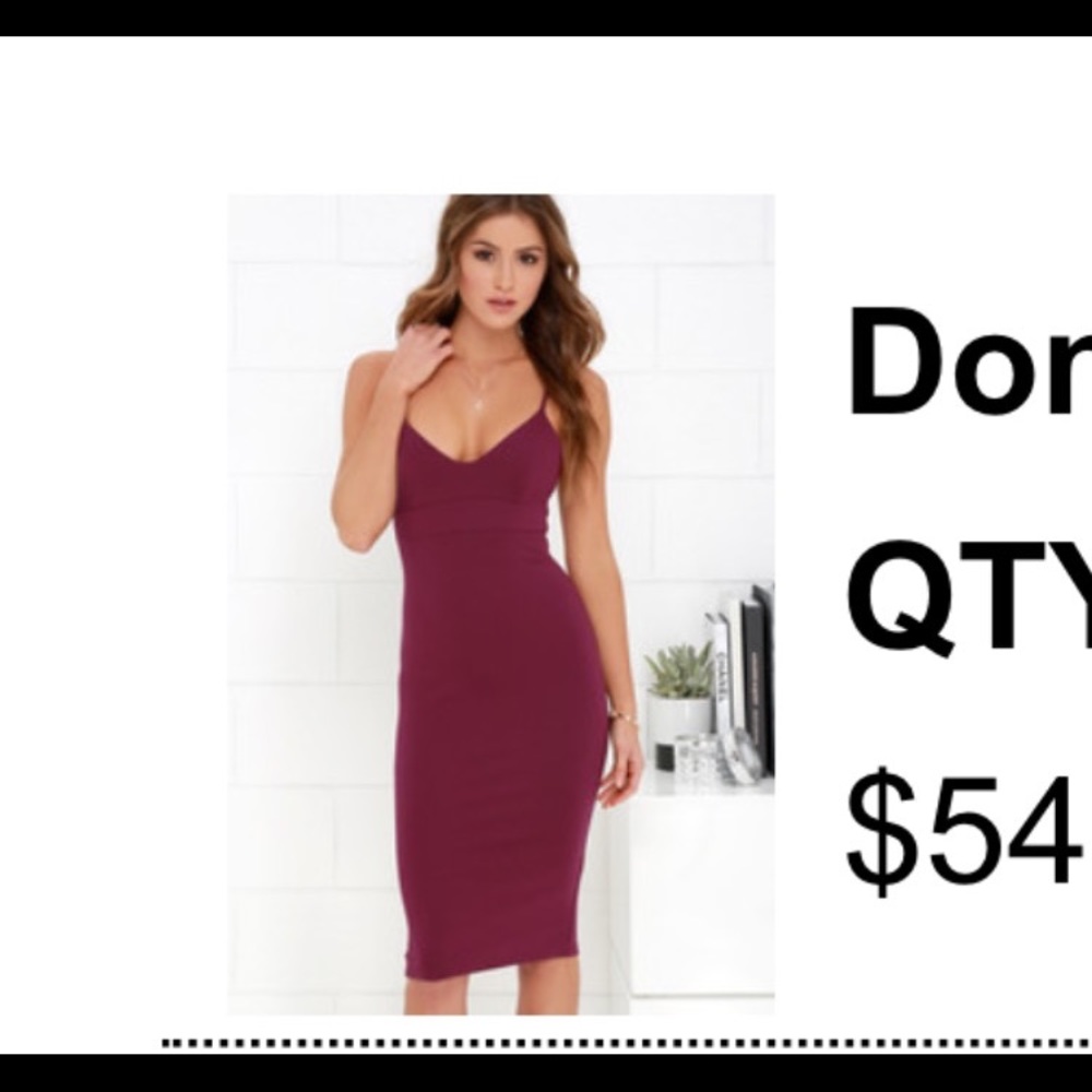 Burgundy midi dress.