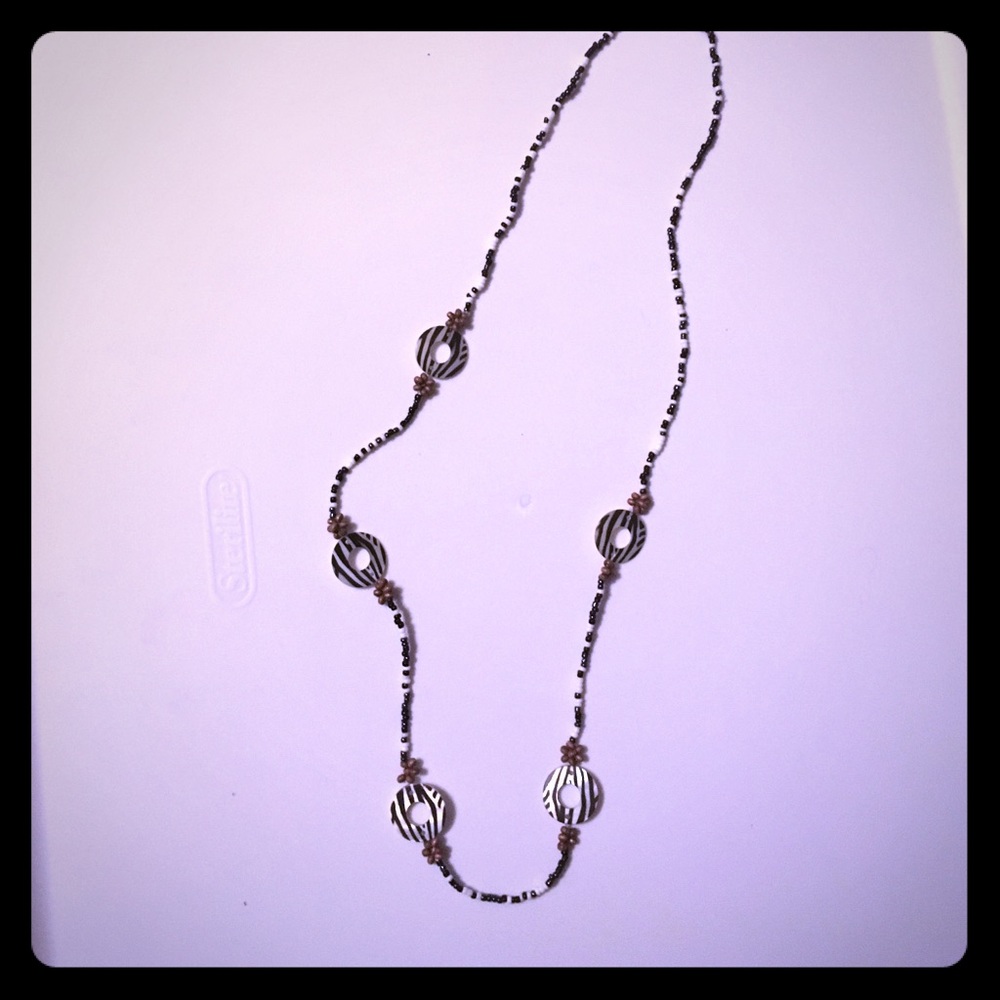 Black and White Beaded Necklace Zebra Print