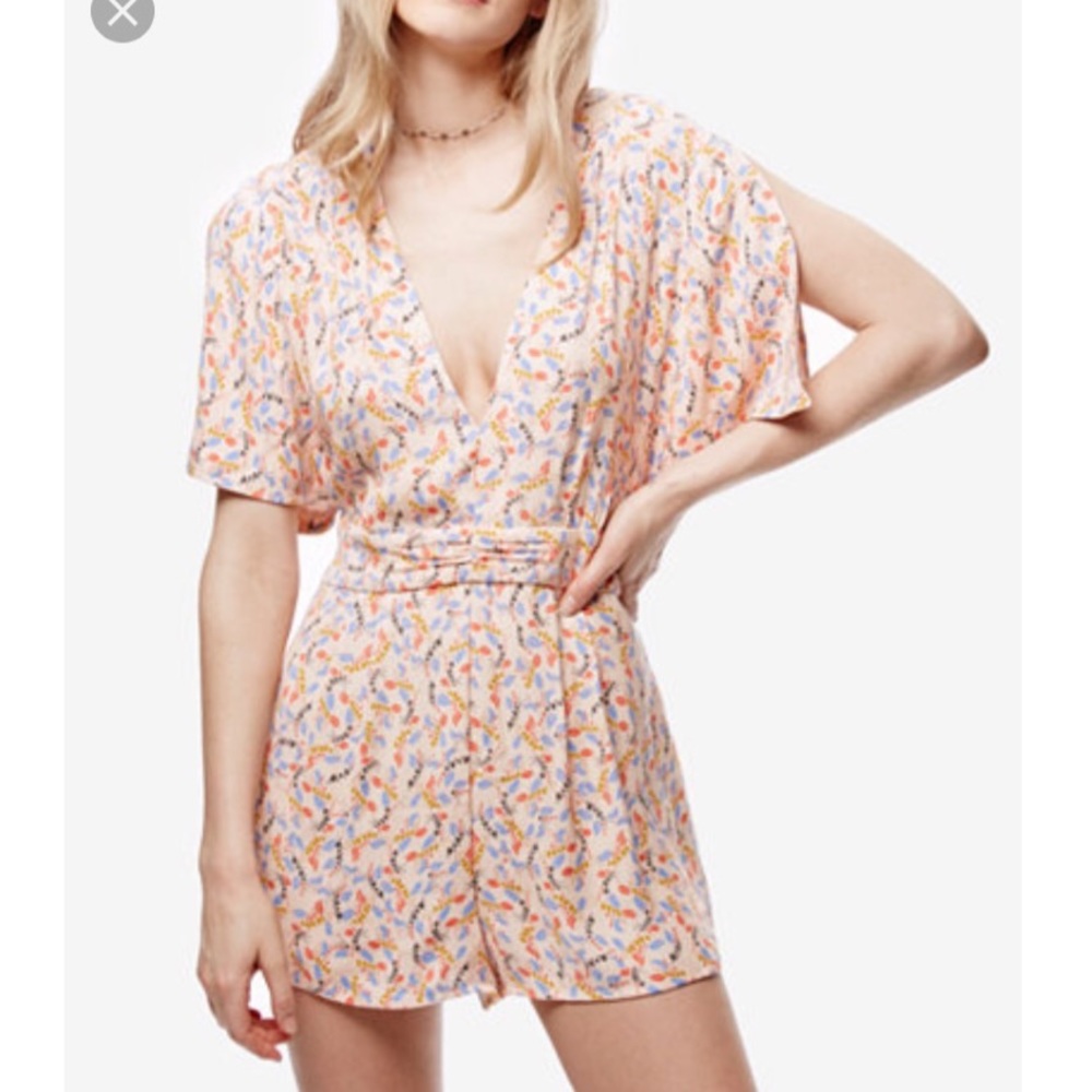 Free people flutter sleeves romper pink
