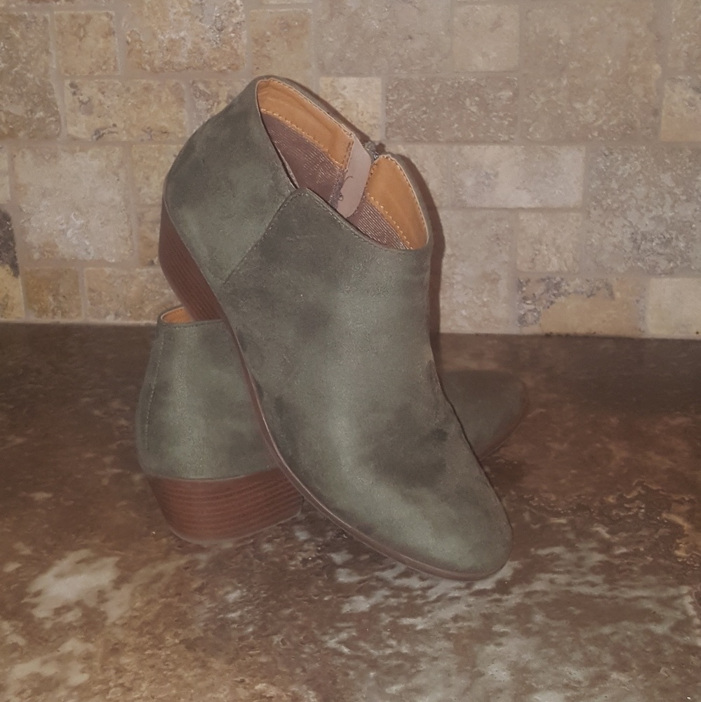 Green suede booties