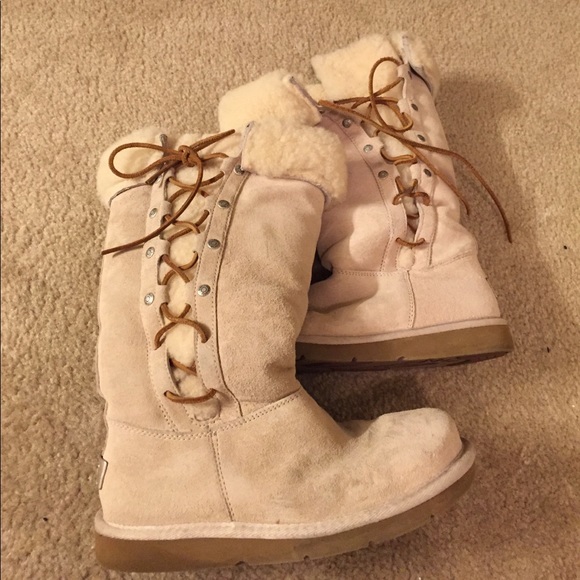 Ugg Australia lace-up sheepskin boots in sand - Picture 1 of 8