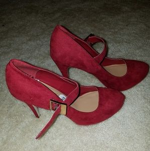 Red faux suade high heels