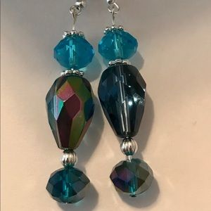 Handmade Teal & Blue Glass Bead Dangle Earrings