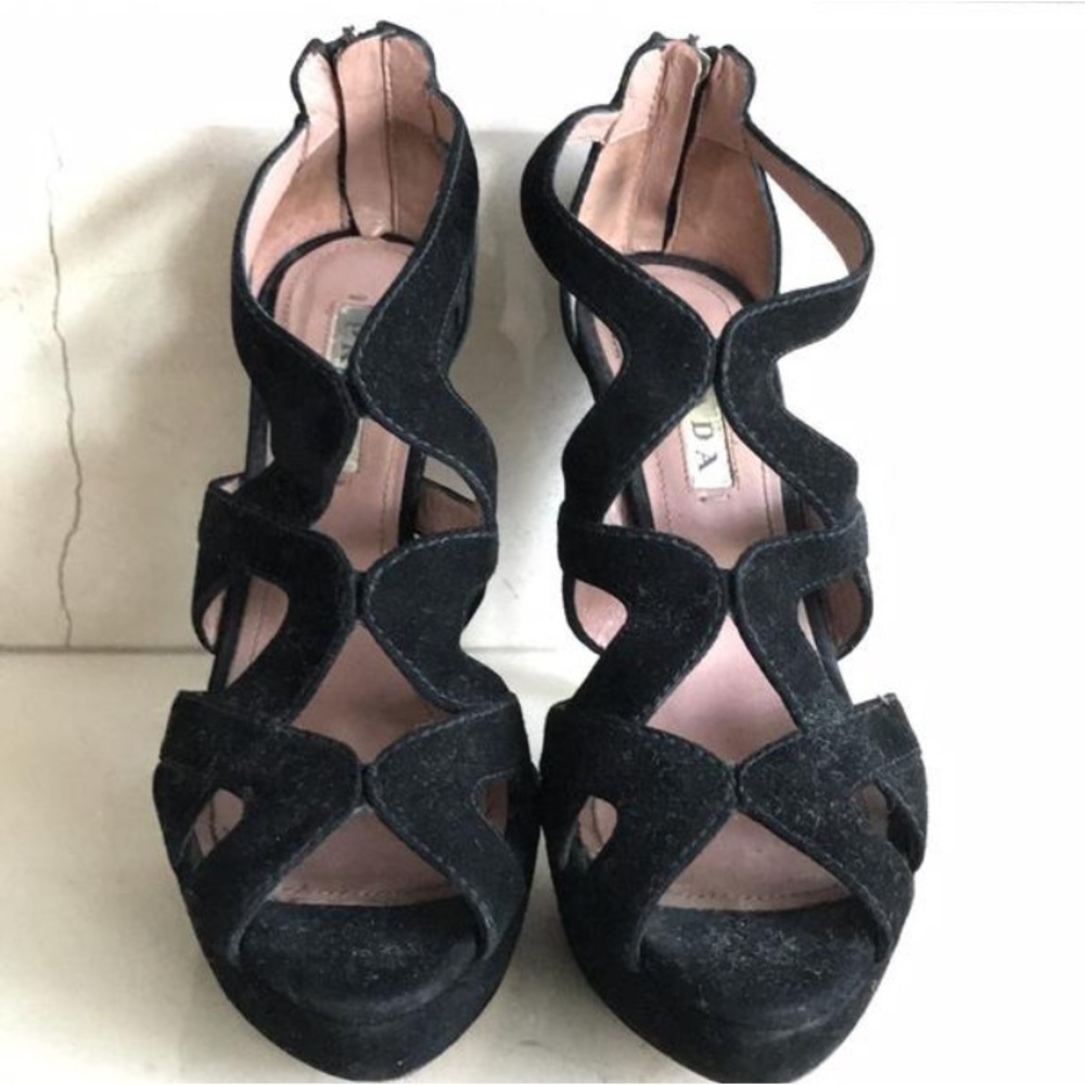 Prada Criss-Cross Black Platform Sandals