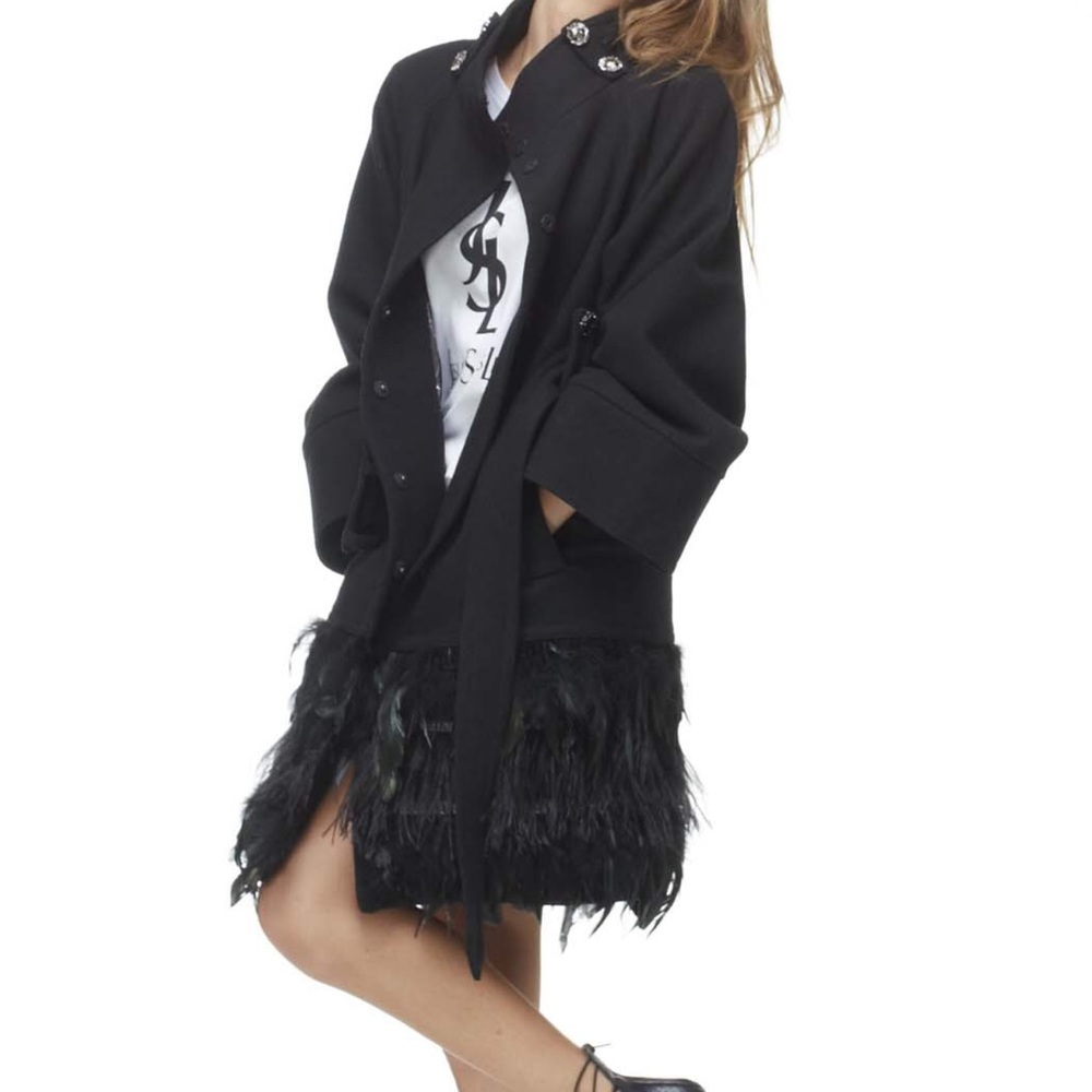 TOV Wool & Ostrich Feather Coat