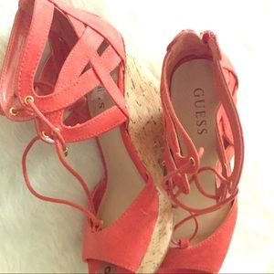NWOT Guess coral wedge sandals