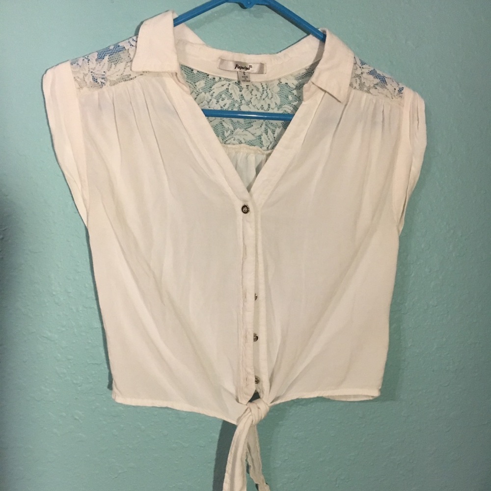 White button up crop top