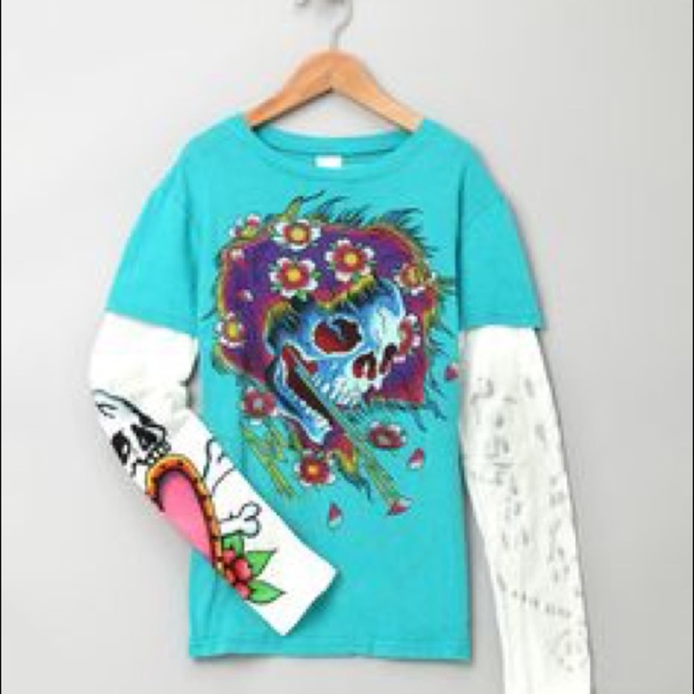 Ed Hardy Flowering Skull Layered Tee