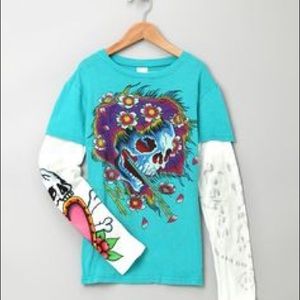 Ed Hardy Flowering Skull Layered Tee