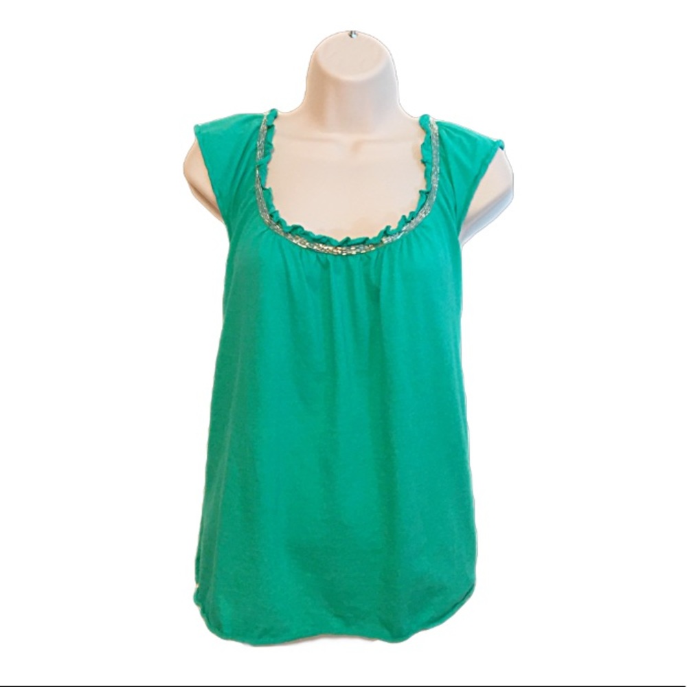 Ann Taylor Loft Green Beaded Top Cute