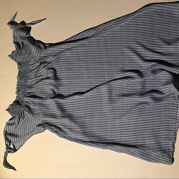 BLUE STRIPED OFF THE SHOULDER DRESS - Picture 2 of 3