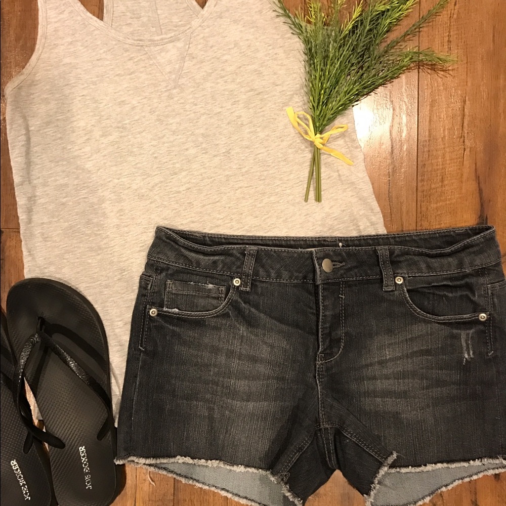 Black denim shorts