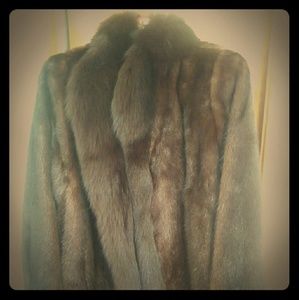 Mink fur coat with fox fur trim