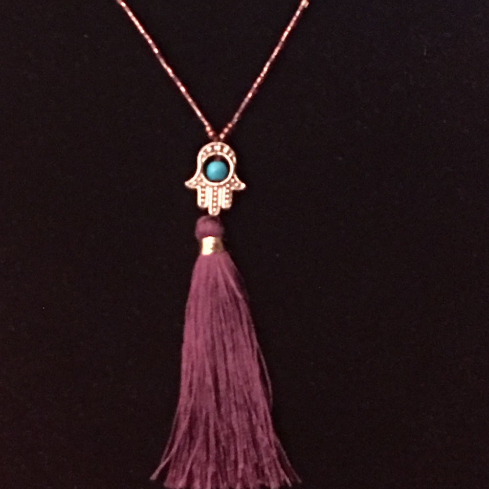 🆕HAMSA PURPLE SILK&BEAD NECKLACE