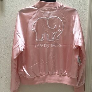 Pink Satin Ivory Ella Bomber Jacket