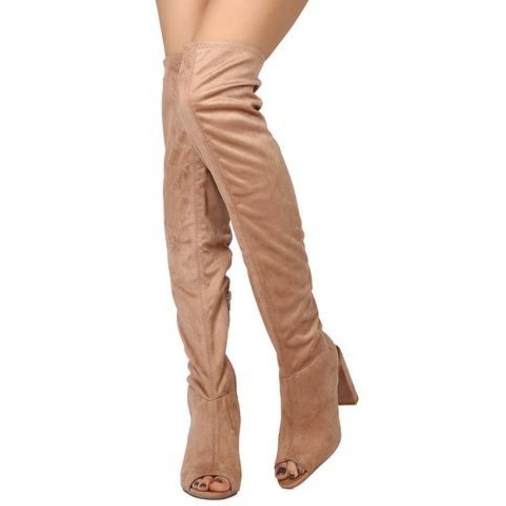 NEW Peep Toe Exposed Over The Knee Boots - Picture 3 of 4