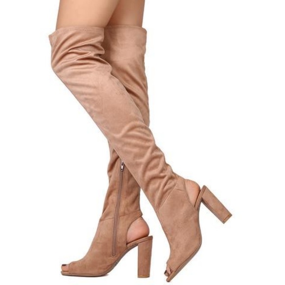 NEW Peep Toe Exposed Over The Knee Boots - Picture 2 of 4