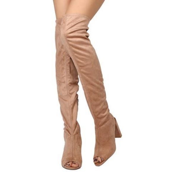 NEW Peep Toe Exposed Over The Knee Boots - Picture 3 of 4